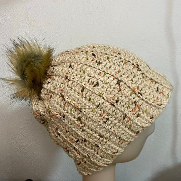 Crochet Beanie Women Chunky Cotton Winter Hat Pom Pom Holiday Gift Cozy Beanies - Picture 2 of 5